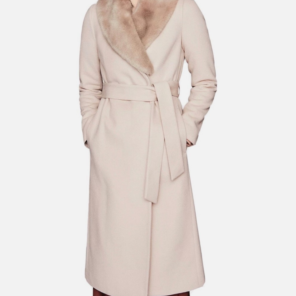 Reiss Dawson Removable Fur Collar Coat, Truffle,Size Us0